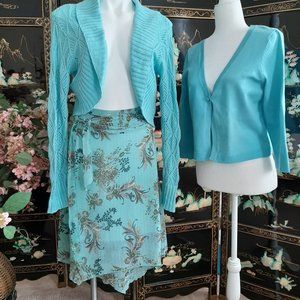 B. Moss Aqua Print Skirt with Gold Lurex Thread